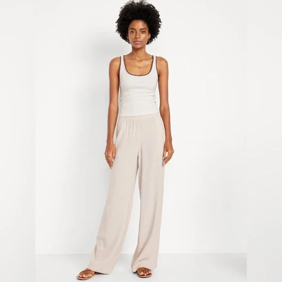 OLD NAVY NWT XL High-Waisted Linen-Blend Wide-Leg Pants in Flax Linen Natural - Picture 1 of 12